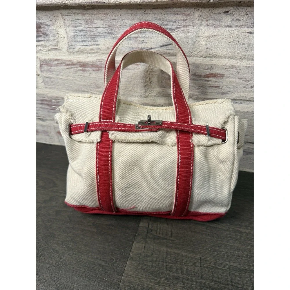 Boatkin Sunwin Madaket Small Classic Tote Turn Lock in Canvas & Red Bag